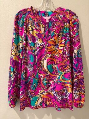 Lilly Pulitzer Pink Multi Paisley Floral Peasant Blouse